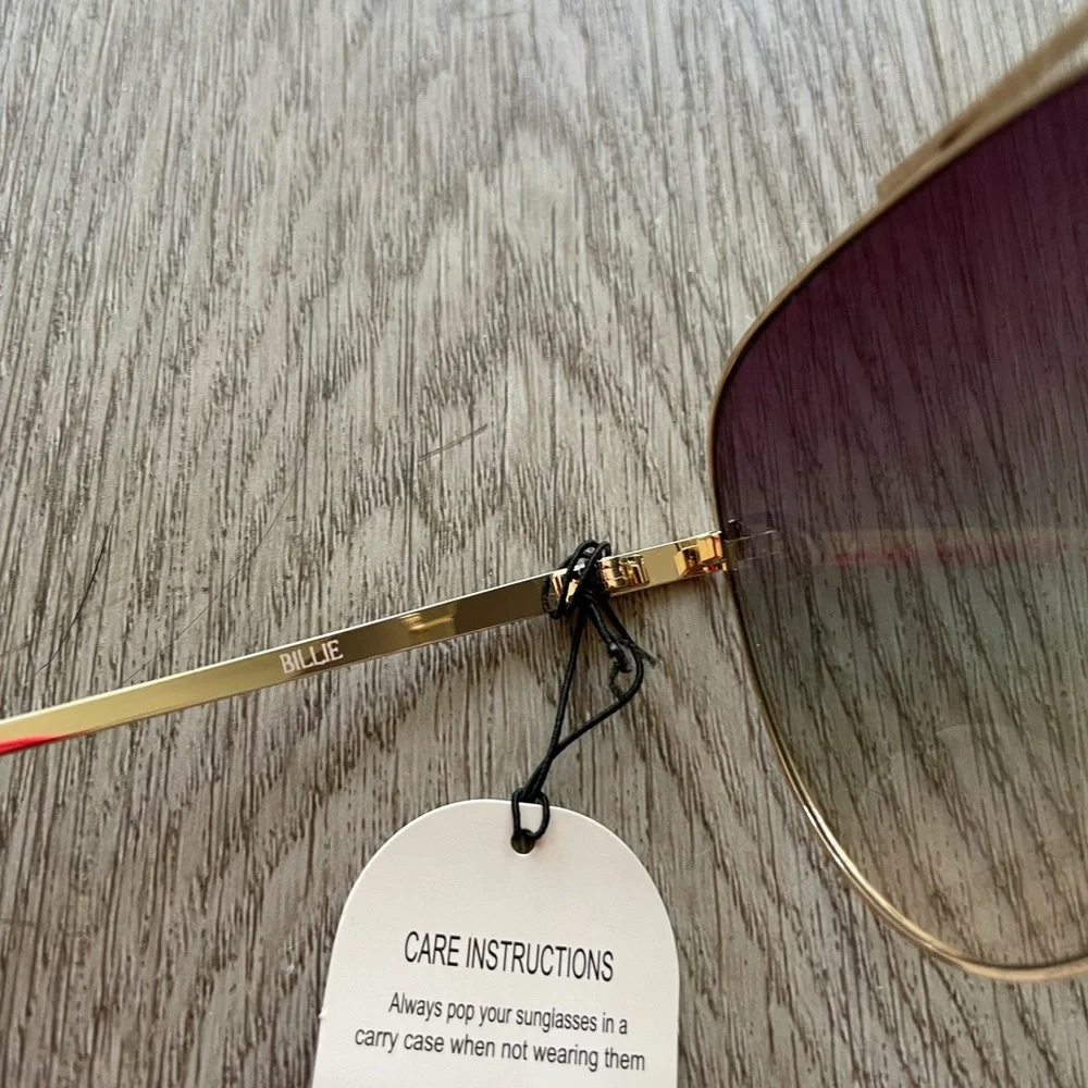 otra billie gold & blue oversized aviator metal frame sunglasses eyewear NEW - Picture 4 of 4